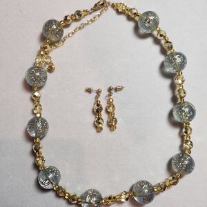 Gold and Light Blue Beaded Necklace Set